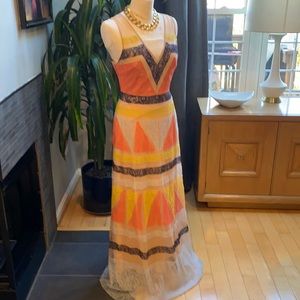 BcbgMaxAzria Colorblock Lace Maxi Dress-Size 6